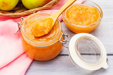 Apple jam, confiture, chutney in a glass jar