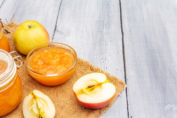 Apple jam, confiture, chutney in a glass jar