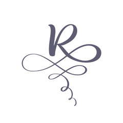 Vector Hand Drawn calligraphic floral R monogram or logo. Uppercase Hand Lettering Letter R with swirls and curl. Wedding Floral Design