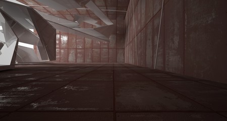 Empty  abstract room white interior of sheets rusted metal . Architectural background. 3D illustration and rendering