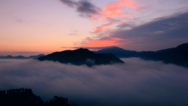 Mountains above fog at sunrise, Asago, Hyogo Prefecture, Japan