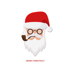 Merry Christmas greeting card with Santa Claus and holiday decor