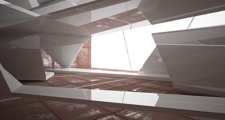 Empty  abstract room white interior of sheets rusted metal . Architectural background. 3D illustration and rendering