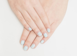 Fototapeta premium nails blue woman hands beautyful art fashion