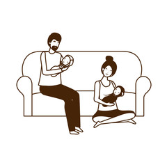 Isolated mother and father with baby design