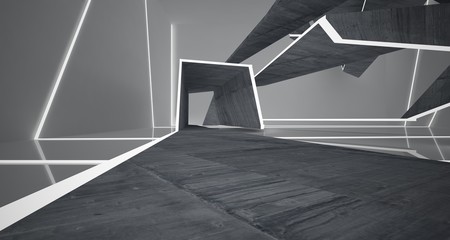 Abstract  concrete and white  interior with neon lighting. 3D illustration and rendering.