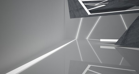 Abstract  concrete and white  interior with neon lighting. 3D illustration and rendering.