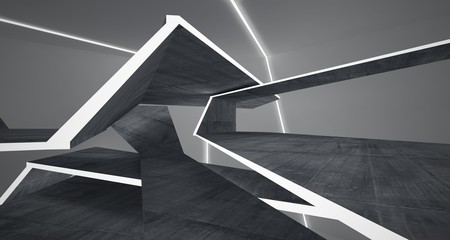 Fototapeta premium Abstract concrete and white interior with neon lighting. 3D illustration and rendering.