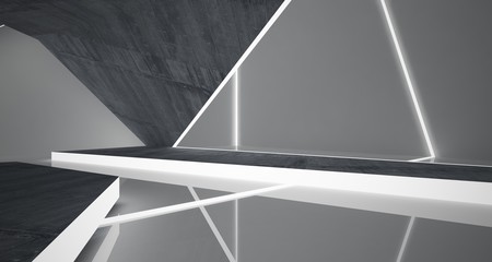 Abstract  concrete and white  interior with neon lighting. 3D illustration and rendering.