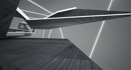 Abstract  concrete and white  interior with neon lighting. 3D illustration and rendering.