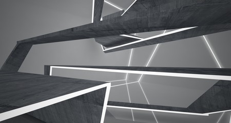 Obraz premium Abstract concrete and white interior with neon lighting. 3D illustration and rendering.