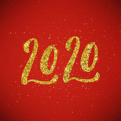 Happy New Year 2020 poster with hand drawn lettering.