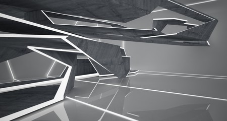 Abstract  concrete and white  interior with neon lighting. 3D illustration and rendering.