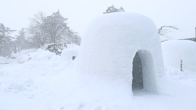 Kamakura igloo in winter, Yokote, Akita Prefecture, Japan