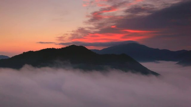 Mountains above fog at sunrise, Asago, Hyogo Prefecture, Japan