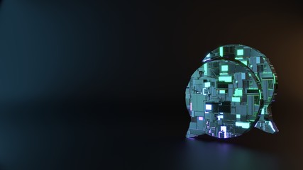 science fiction metal symbol of rounded chat bubbles icon render