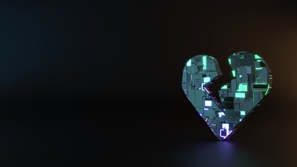 science fiction metal symbol of heart broken icon render