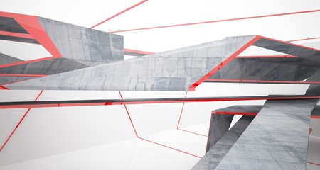 Abstract white and concrete interior. 3D illustration and rendering.