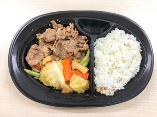 Korean pork with rice in the food container ready to eat