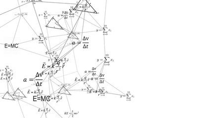 Math equations and formulas flying and disappearing in distance. Science and mathematical research and development concept. - Powered by Adobe
