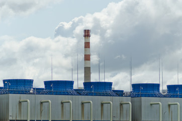 industrial factory and chimney, production