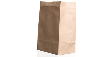 simple brown paper bag for lunch or food on white background