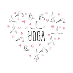 Yoga poses in shape of a heart.Ideal for greeting cards, wall decor, textile design and much more.