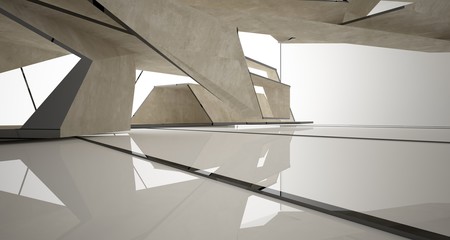 Abstract white and concrete interior. 3D illustration and rendering.