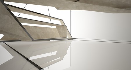 Abstract white and concrete interior. 3D illustration and rendering.