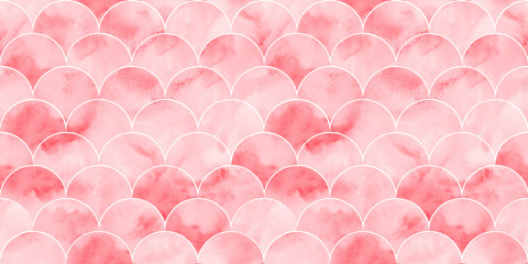 Pink sea wave geometric texture. Fish scale seamless pattern. © Oleksandra