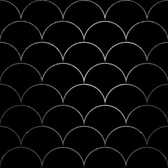 Luxury fish scale seamless pattern. Silver sea wave texture on black background.