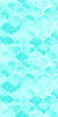 Turquoise sea wave geometric texture. Fish scale seamless pattern.