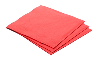 Red paper napkins isolated on white background