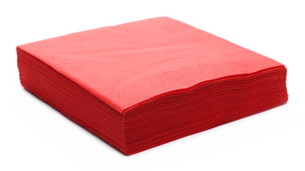 Red paper napkins isolated on white background