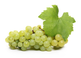 White grapes with leaf isolated on white background