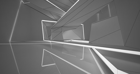 Obraz premium Abstract drawing white interior.3D illustration and rendering.