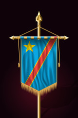 Flag of Democratic Republic of the Congo. Festive Vertical Banner. Wall Hangings with Gold Tassel