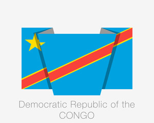Flag of Democratic Republic of the Congo. Flat Icon Waving Flag with Country Name on White