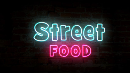 Street food neon on brick wall