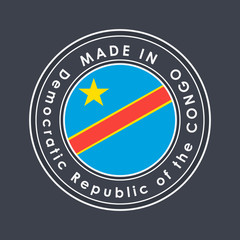 Flag of Democratic Republic of the Congo. Round Label with Country Name for Unique National Goods. Vector