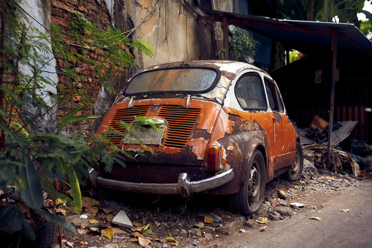 Old Abandoned vintage car wreck
