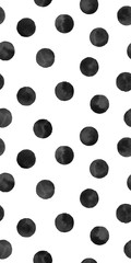 Seamless black and white polka dot pattern. Watercolor illustration.