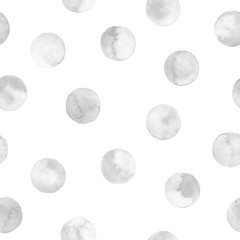 Seamless grey polka dot pattern isolated on white. Watercolor illustration.
