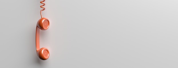 Old phone receiver on grey background. 3d illustration