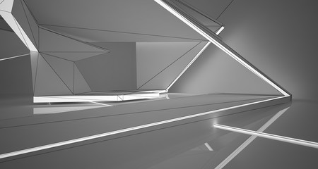Abstract drawing white interior.3D illustration and rendering.