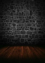 empty interior room with brick wall.