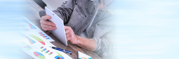 Using digital tablet; panoramic banner