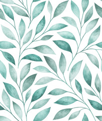 Seamless pattern with stylized tree branches. Watercolor illustration.