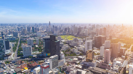 Aerial city view of Bangkok downtown, bangkok thailand.