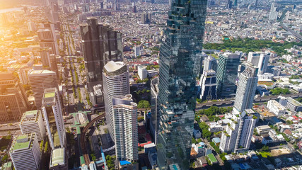 Aerial city view of Bangkok downtown, bangkok thailand.